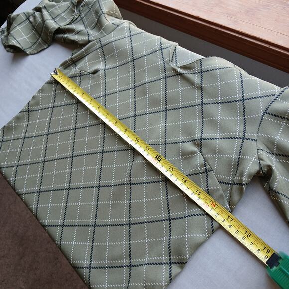 Annabelle Olive Plaid Print Blouse XS V-neck boho tunic 3/4 bell ruffle sleeve - Picture 6 of 11